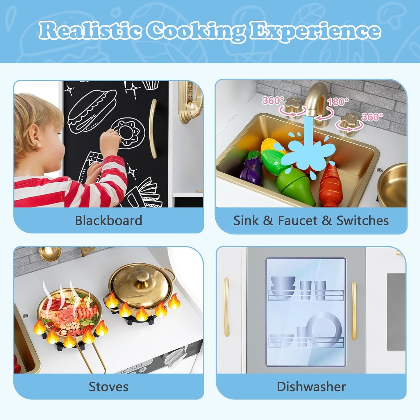Costzon Juego de cocina para niños, juego de juguetes de cocina de...