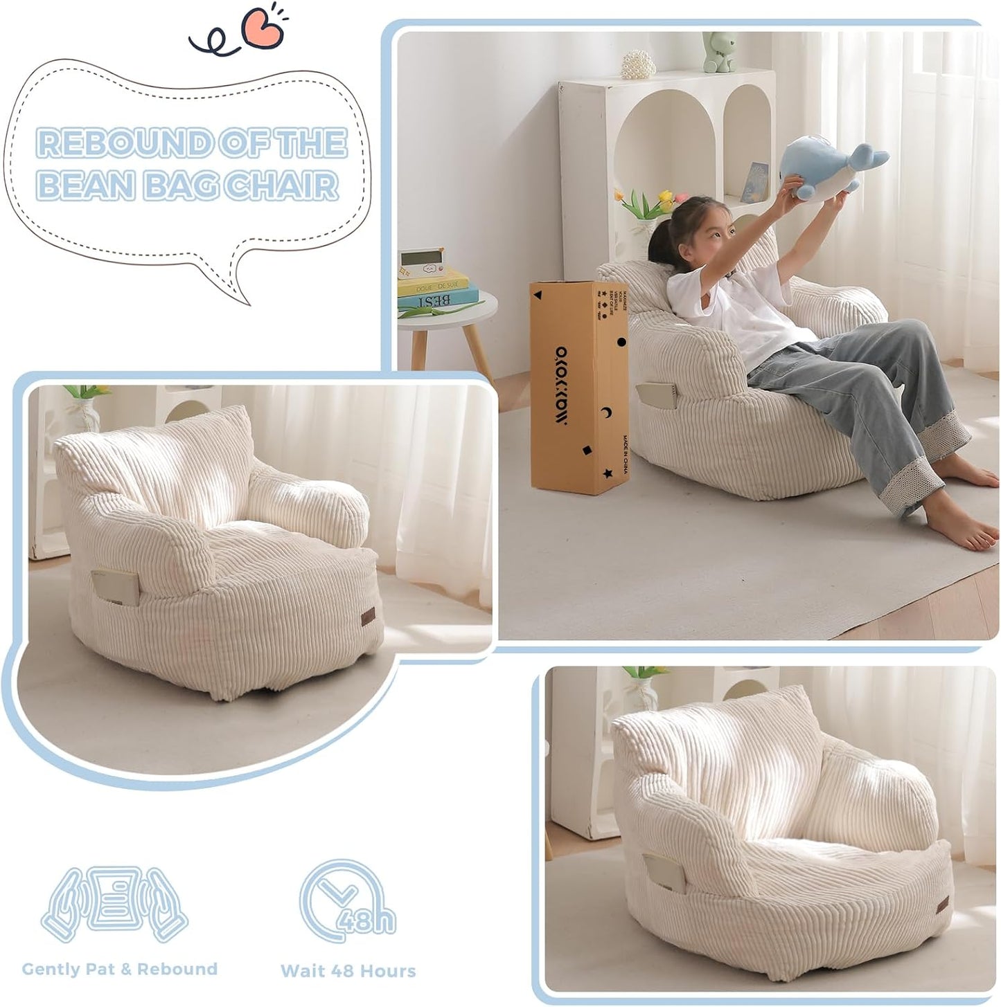 MAXYOYO - Puf para niños, sofá de puf de peluche, color beige, está...