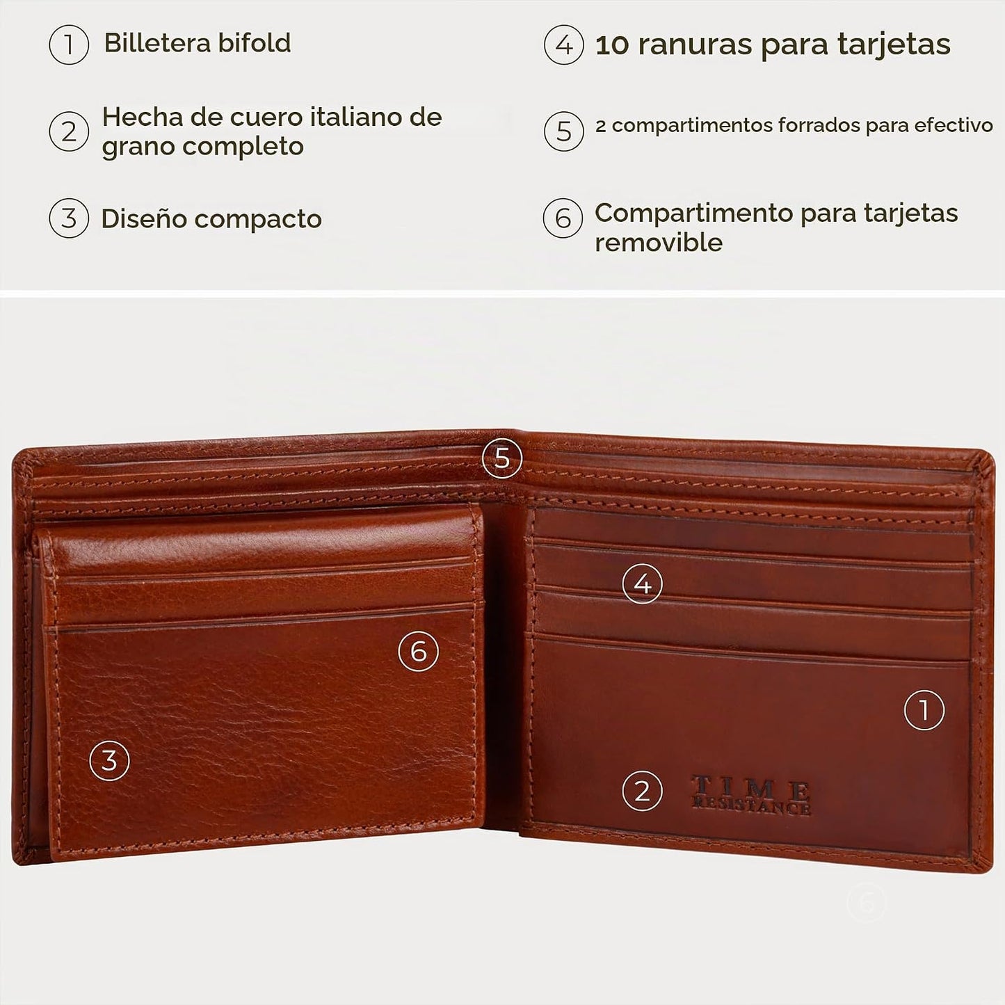 Time Resistance Cartera de cuero italiana hecha a mano con diseño m...
