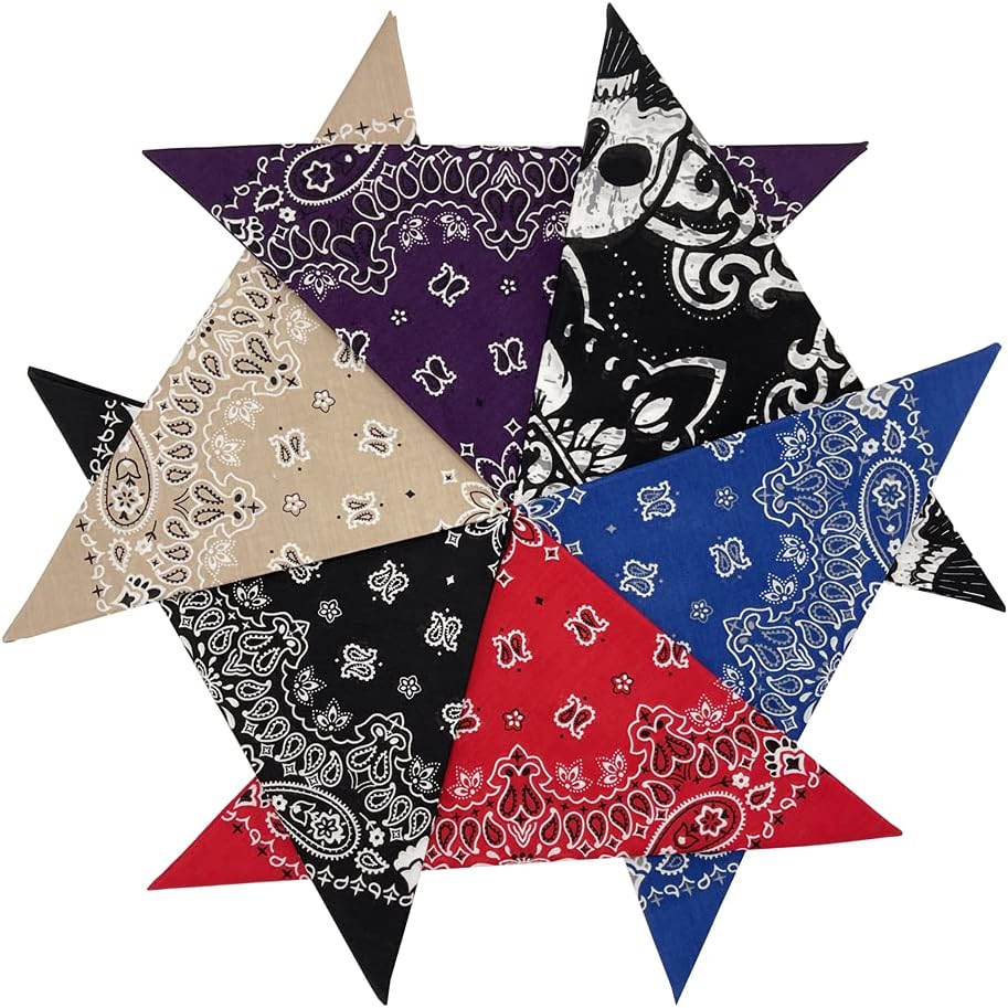 HankieWorld Paquete de 6, 12 bandanas de 2 lados impresos de 22 pul...