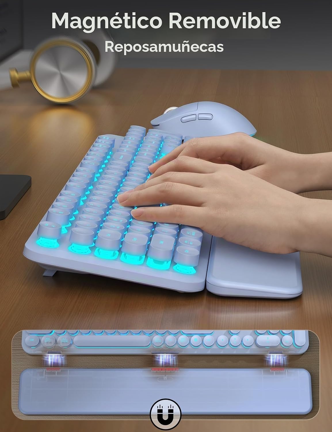 Teclado inalámbrico y mouse retroiluminados, teclado de máquina de...