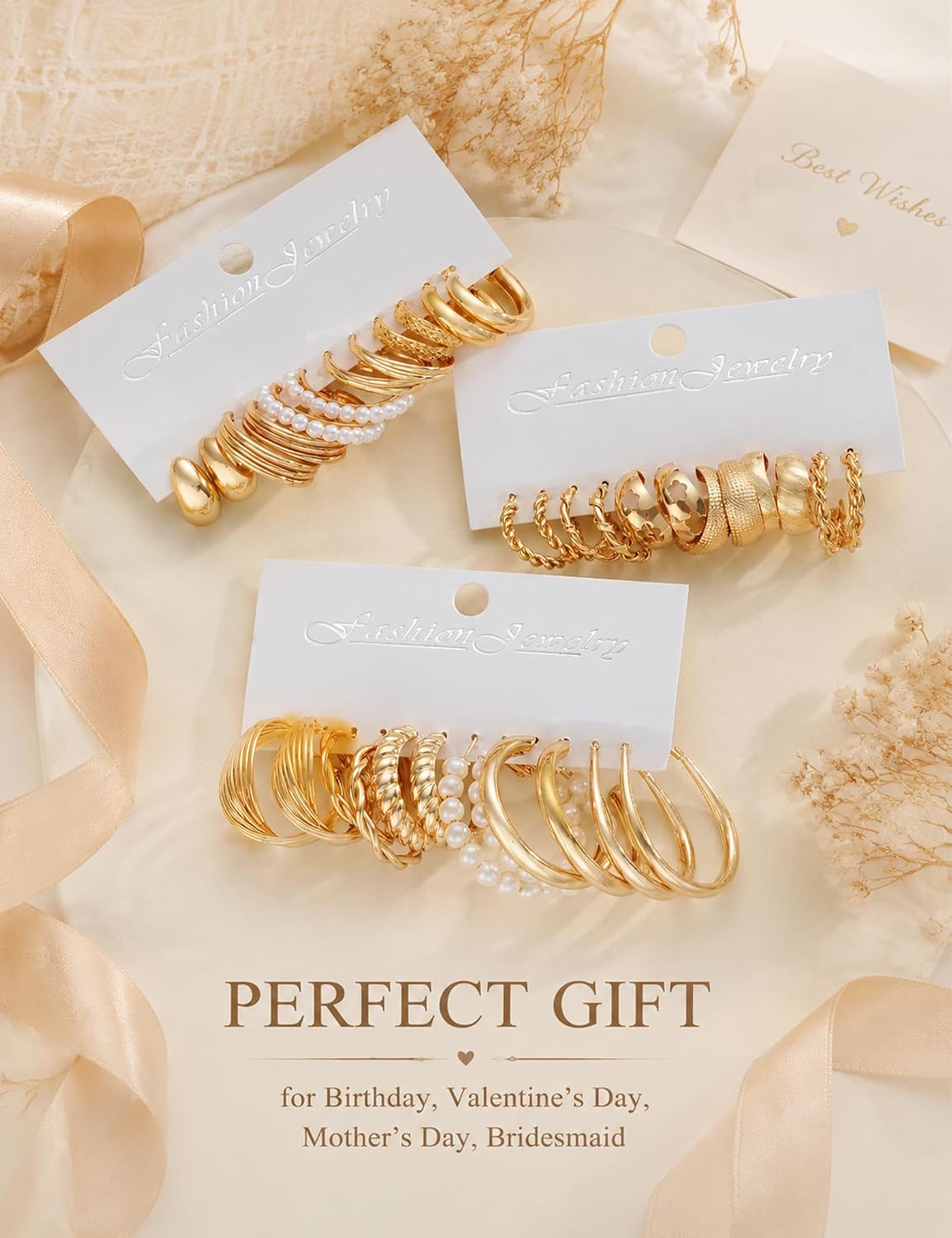 Conjunto de Aretes de Aro Dorados para Mujeres, 18 Pares Hipoalergé...