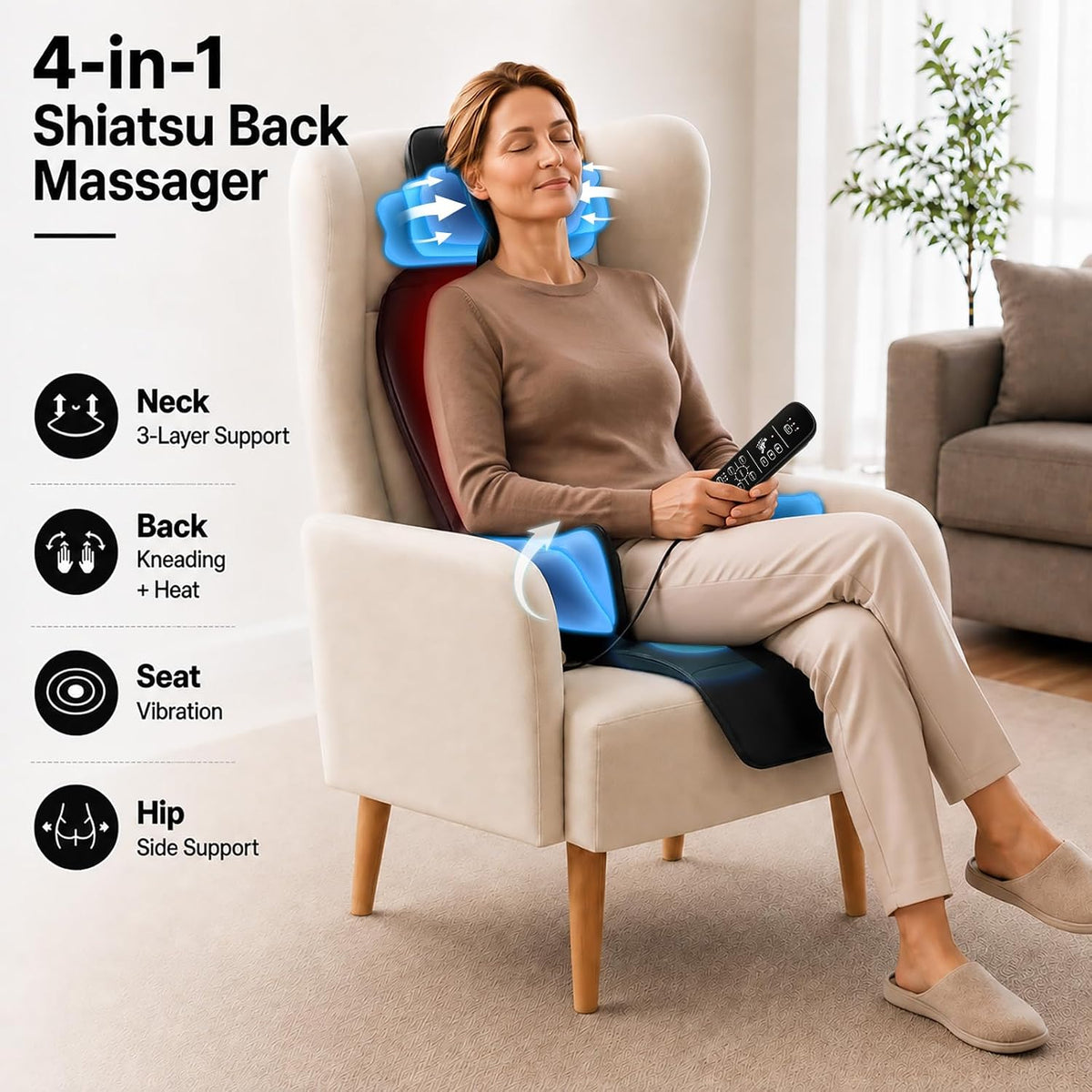 comrelax Shiatsu - Masajeador de espalda con calor, almohadilla par...