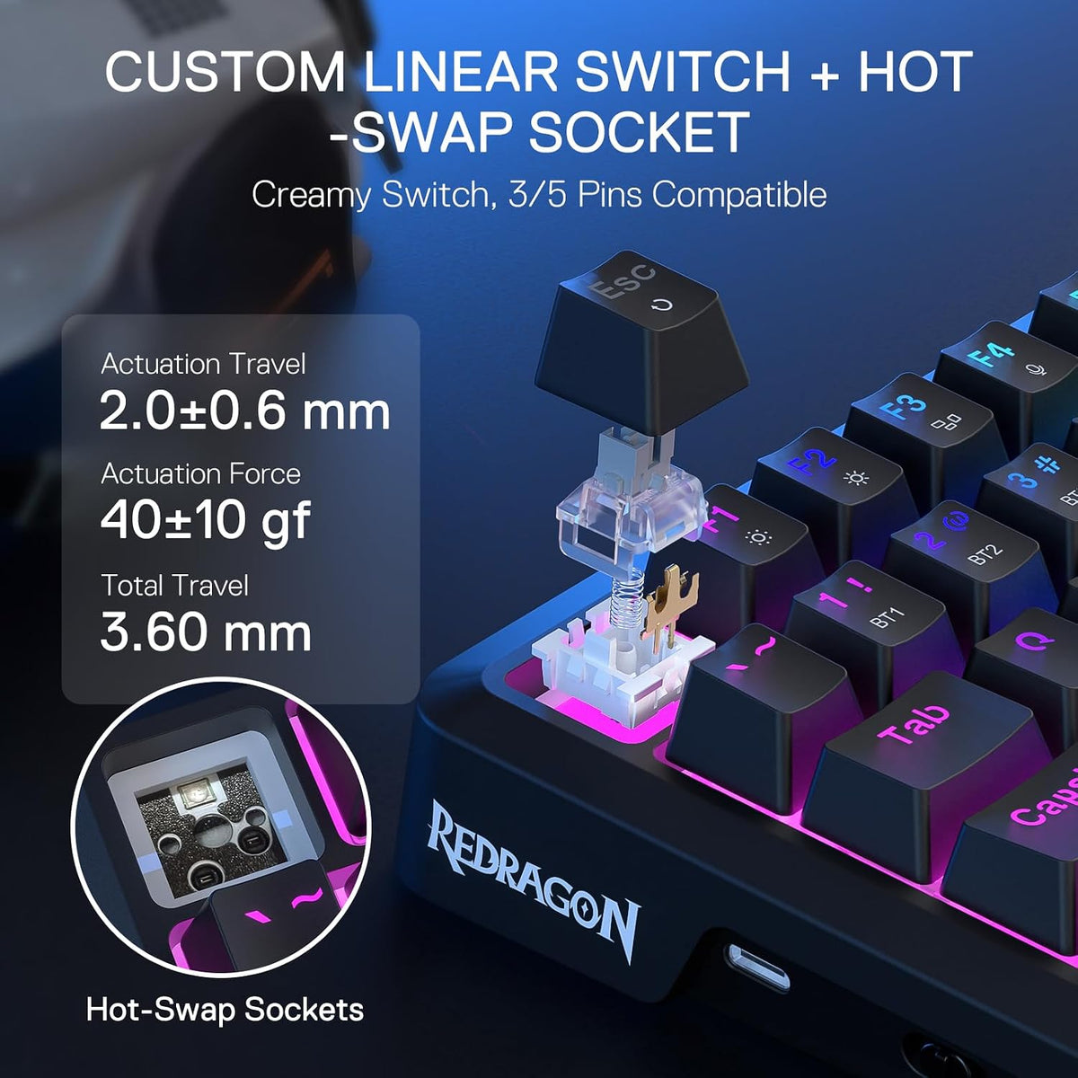 Redragon K724 PRO Teclado inalámbrico para juegos con junta de 81 t...