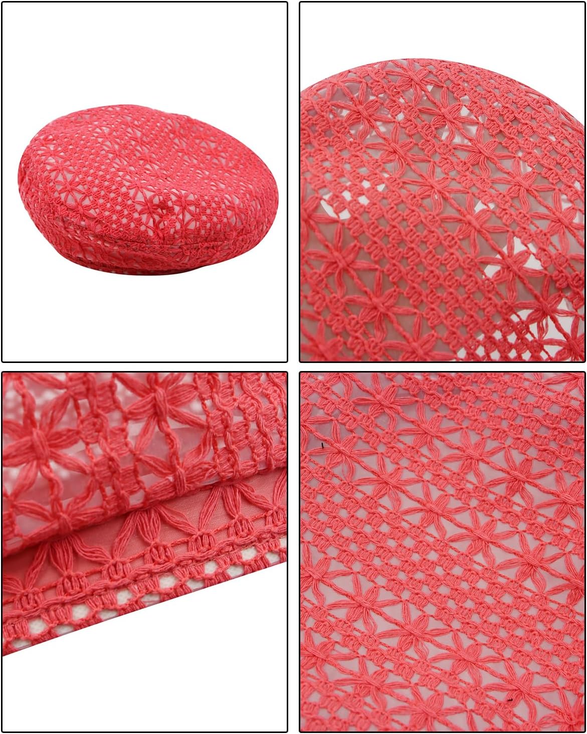 MOSSTYUS Boina ligera de encaje para mujer, diseño floral, transpir...