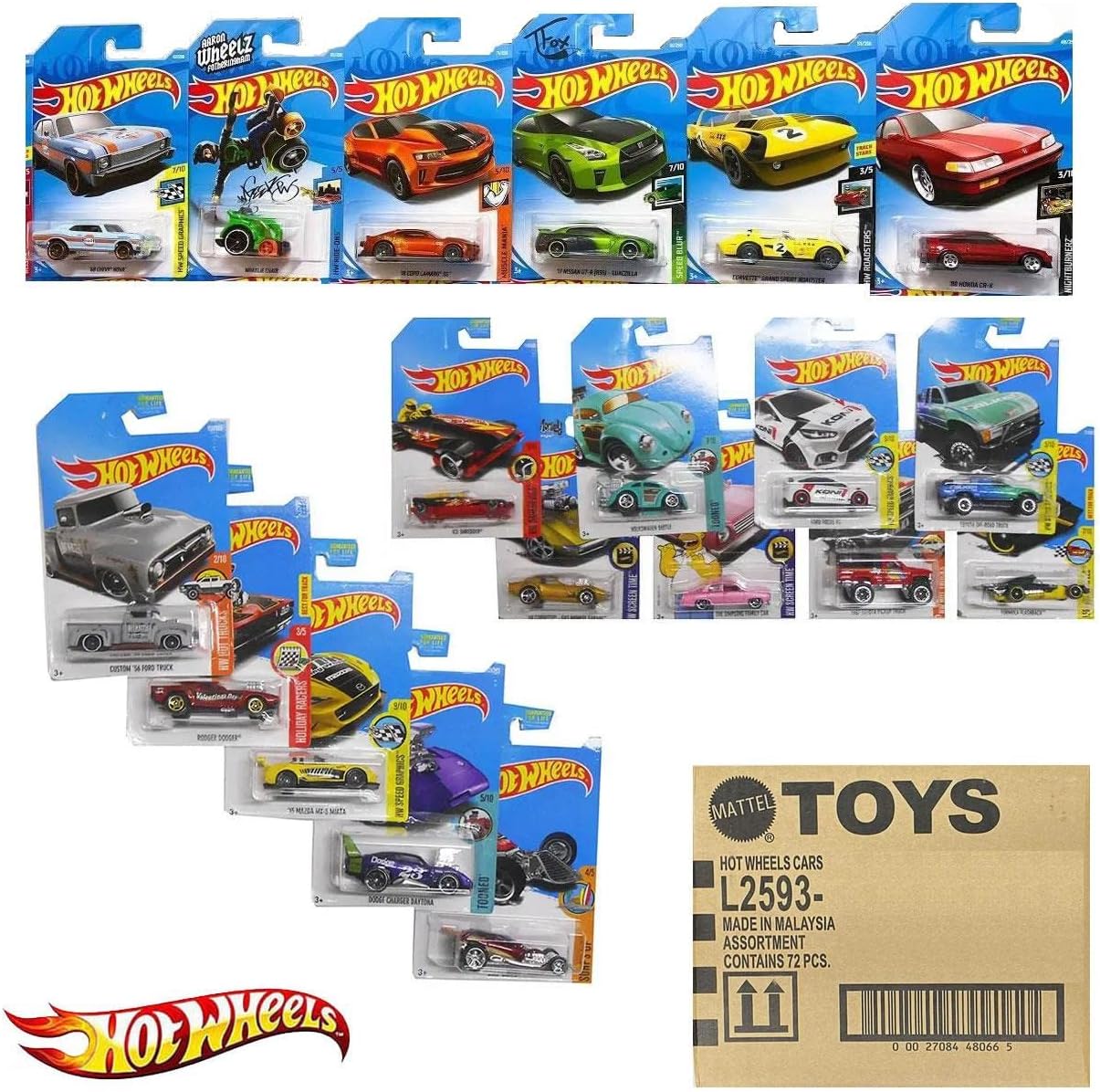 Mattel Hot Wheels caja con 72 autos de juguete fundidos a presión b...
