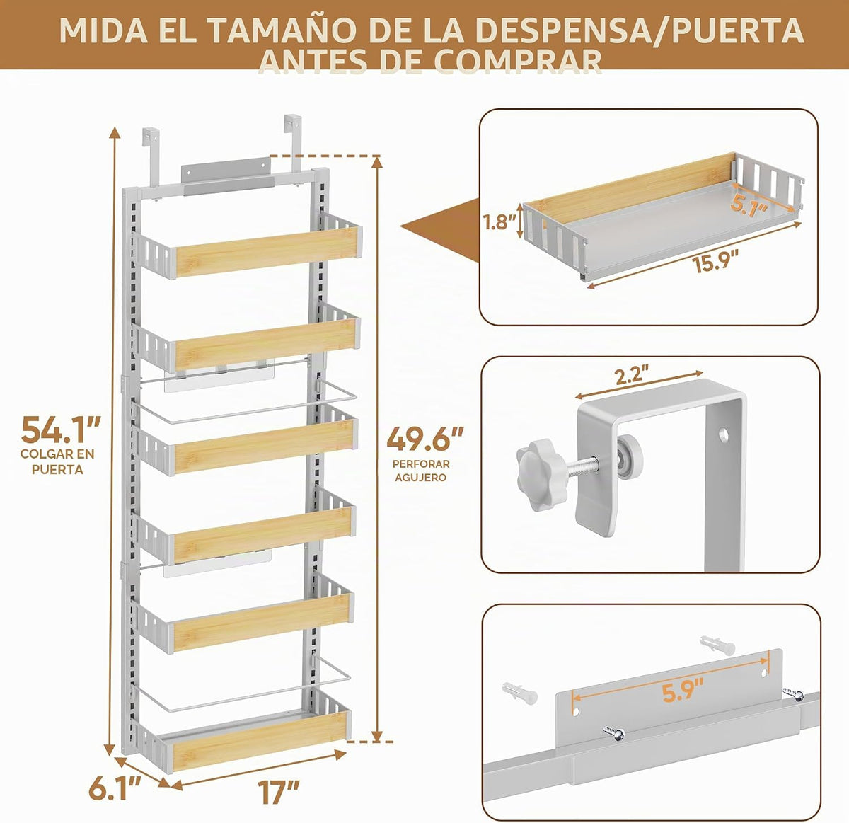 POKIPO Organizador de despensa de 6 niveles sobre la puerta, estant...