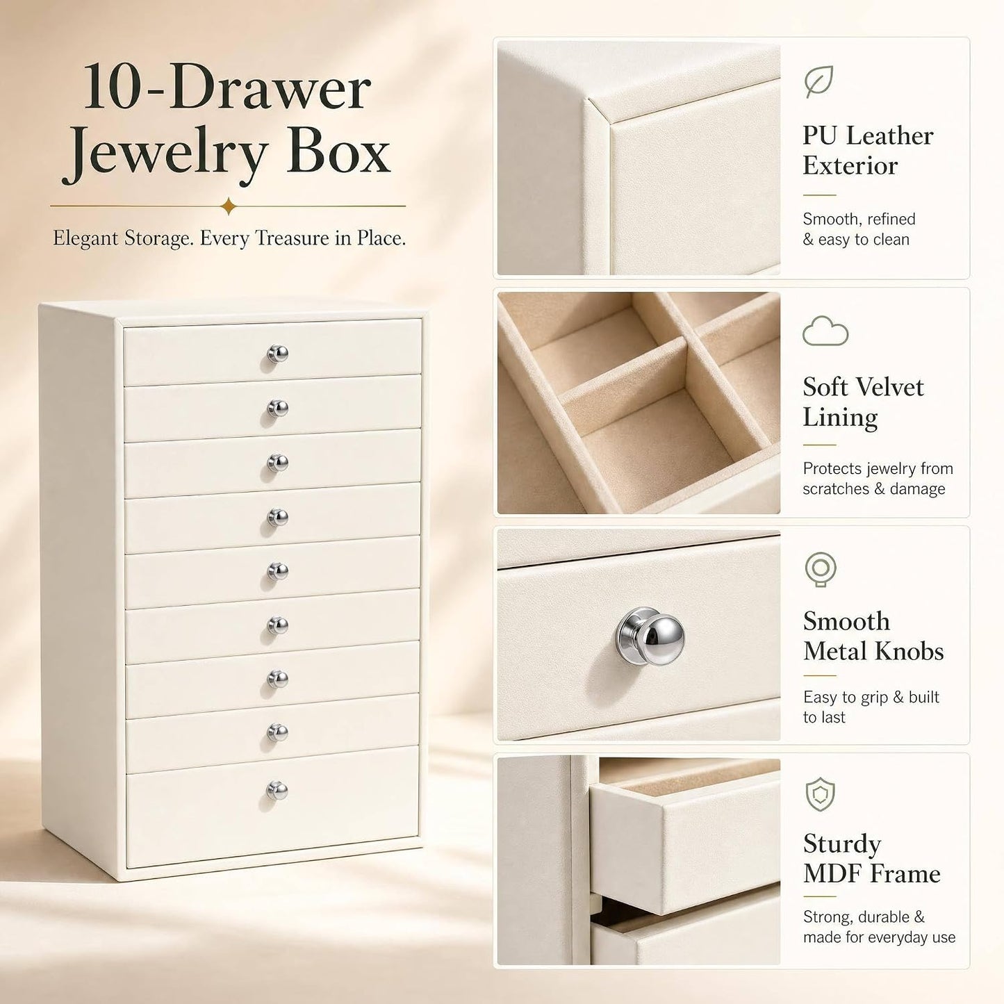 GUKA Caja Grande de Joyería, Joyero con 10 Cajones para Joyería Gra...