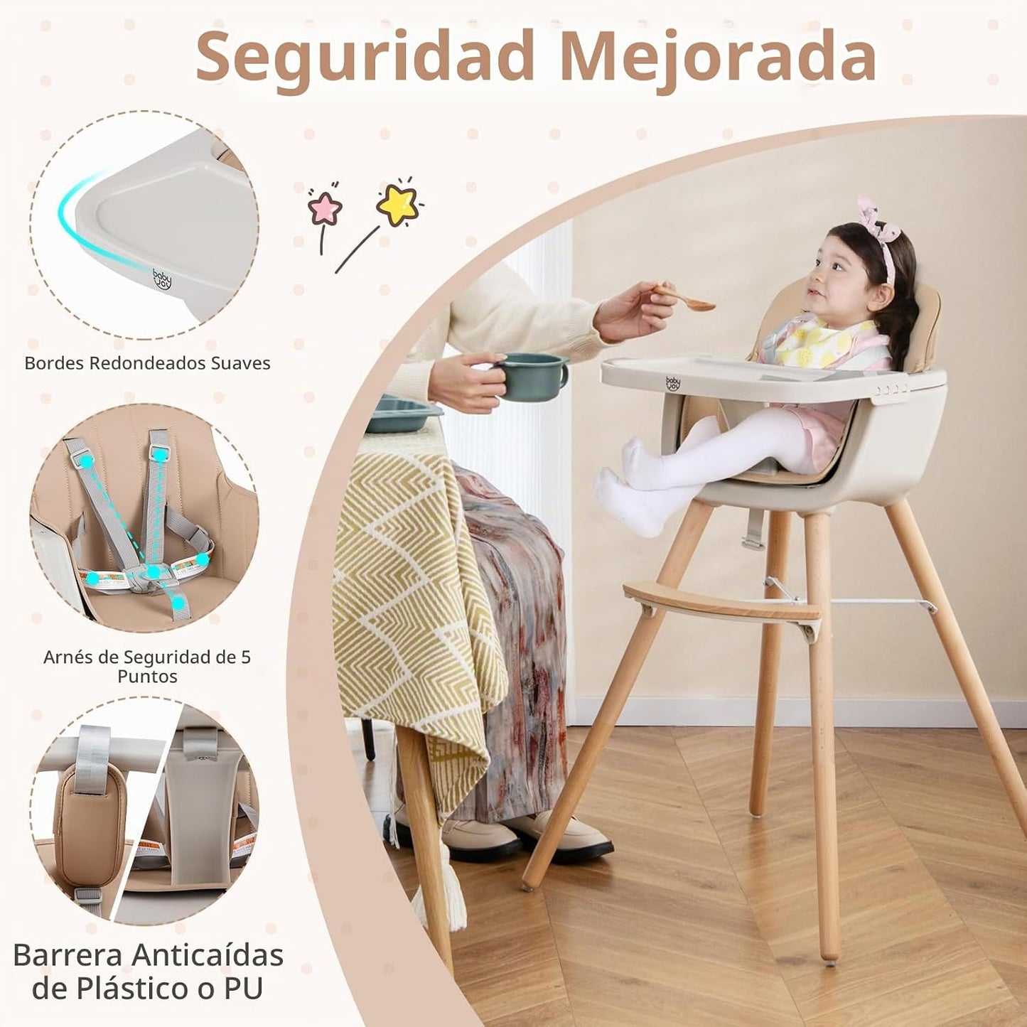BABY JOY Silla alta para bebé, trona convertible 3 en 1 de madera p...