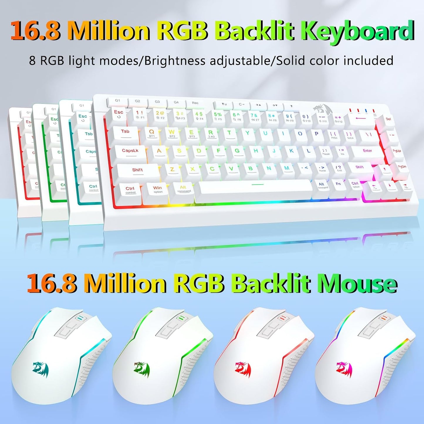 Redragon Combo de teclado y mouse inalámbricos para juegos, Bluetoo...