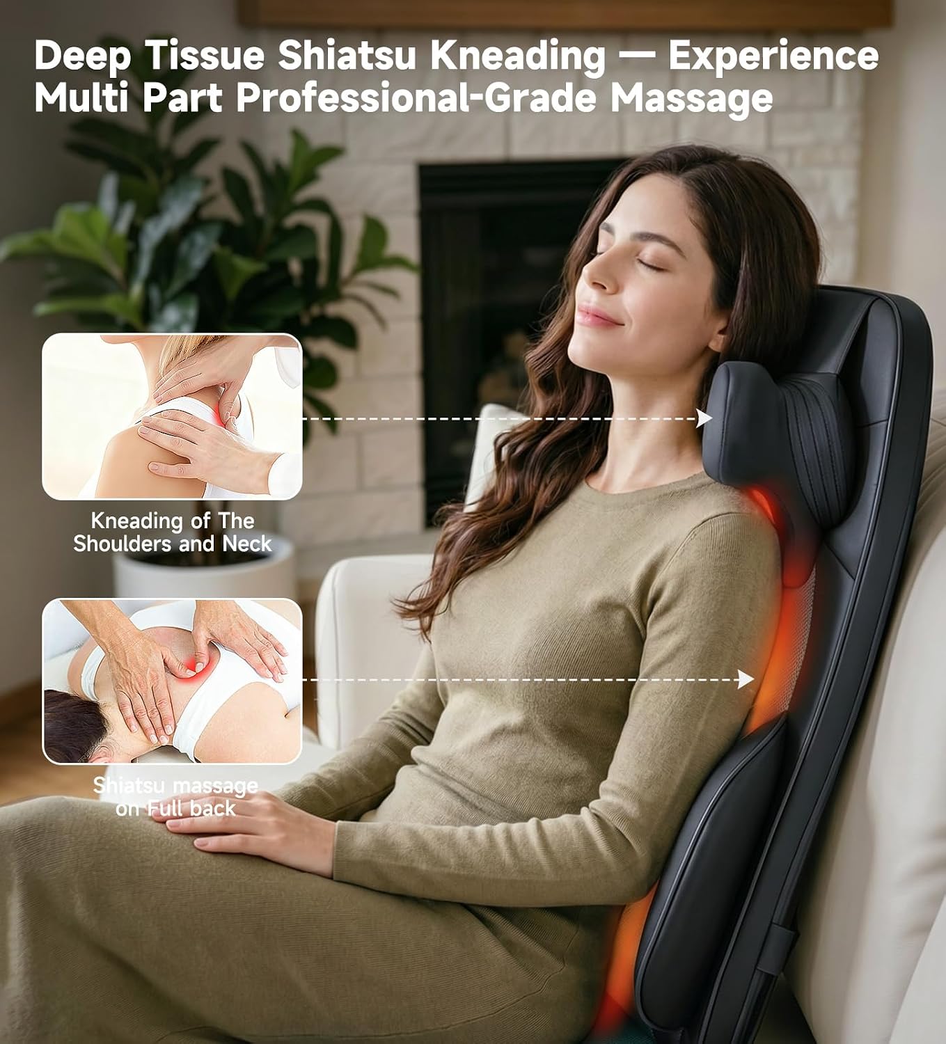 Flekzo Shiatsu - Almohadilla masajeadora de espalda con calor de 4...
