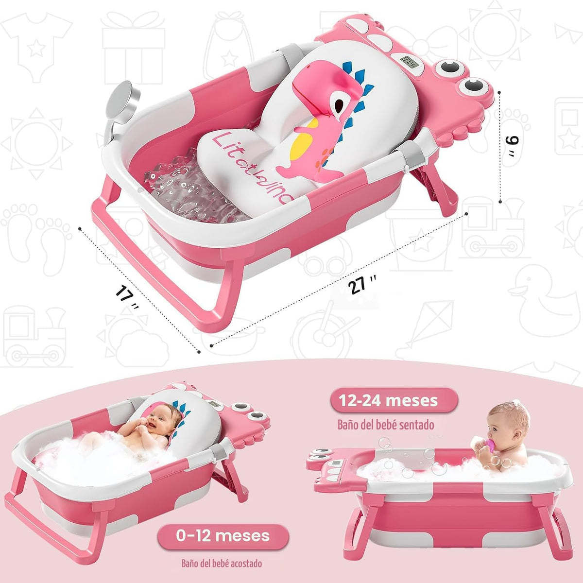 MoreFeel Bañera plegable para bebé recién nacido con termómetro y 1...