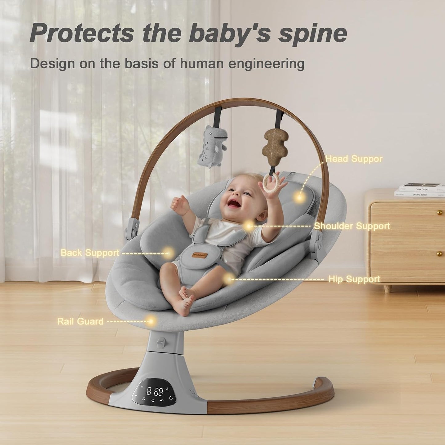 Columpios para bebés Monamii Baby Swing, columpio infantil Bluetoot...
