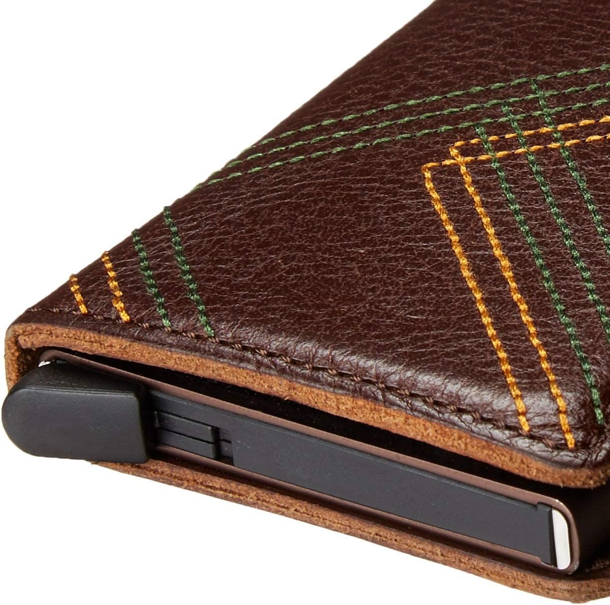 SECRID - Cartera delgada con puntada bordada vegetal curtida