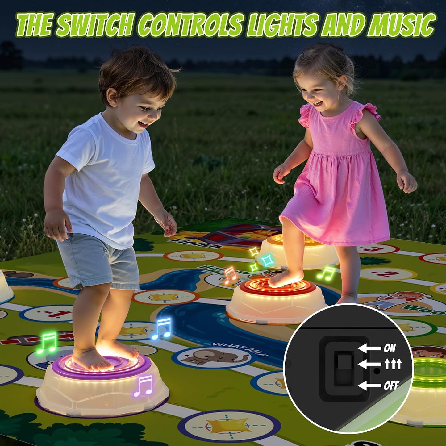 HYES - Piedras iluminadas con mapa de juego para niños de 3, 4, 5 |...