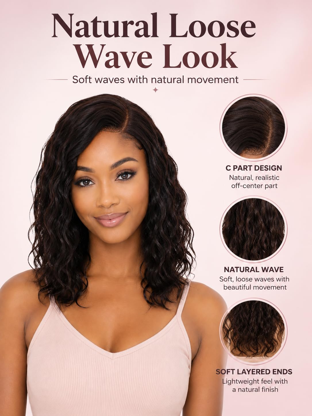 SilkSleek Peluca frontal de encaje con parte C, cabello humano ondu...