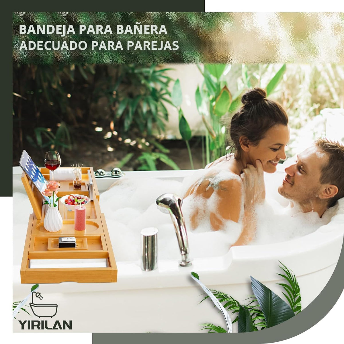 Yirilan Bandeja de baño de bambú, organizador de baño plegable de a...