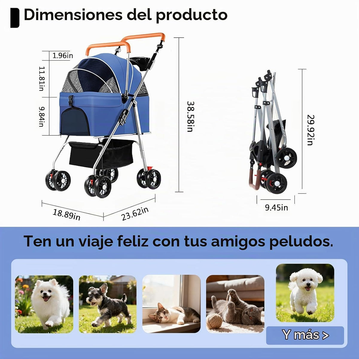YYW Cochecito para mascotas para perros y gatos pequeños, 3 en 1 pl...
