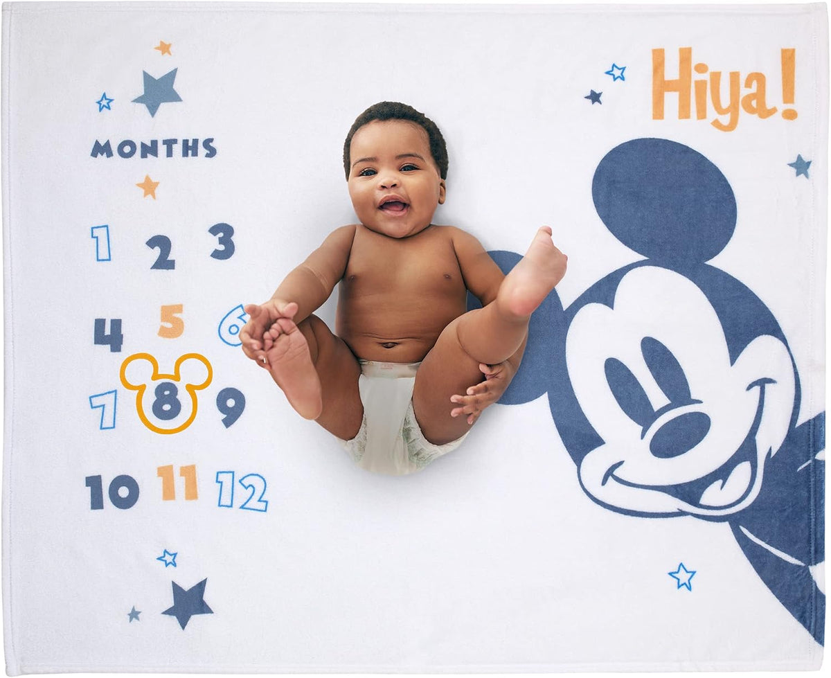 Disney Manta de bebé de hitos Mickey Mouse blanca, azul y naranja s...