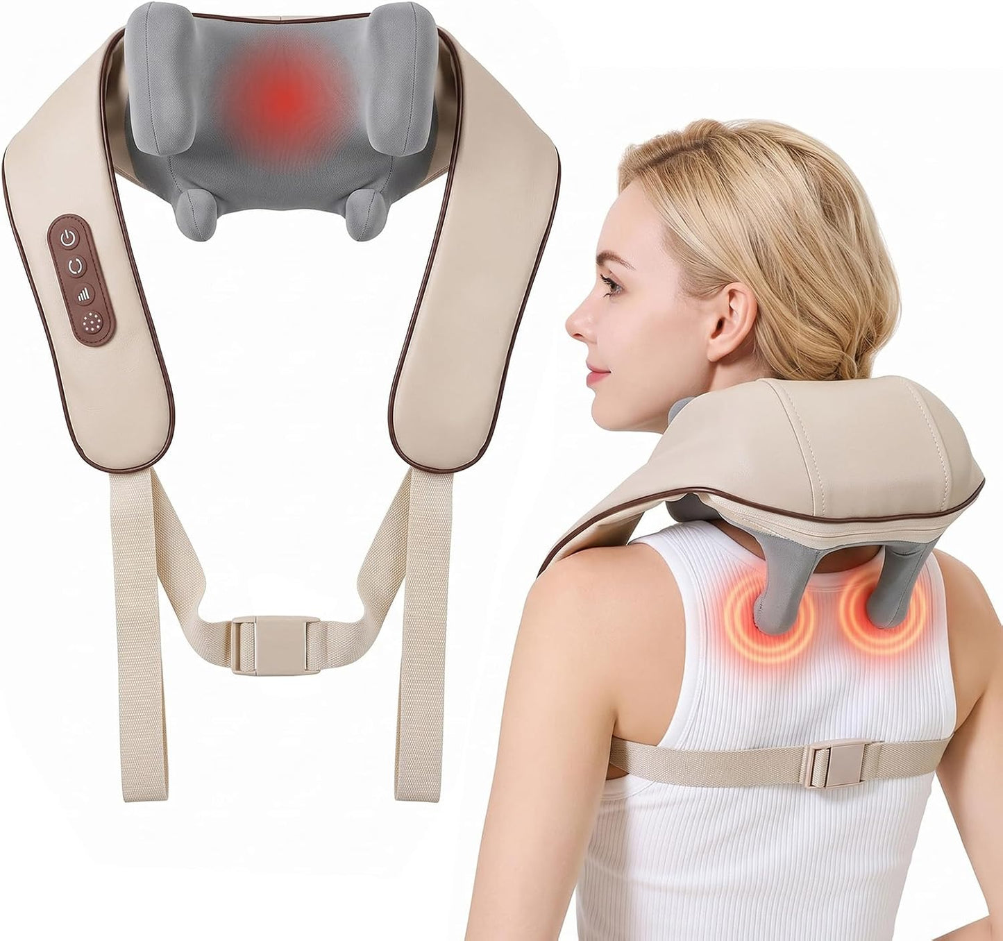 Almohada masajeadora de cuello 4D inalámbrica profunda, masajeador...