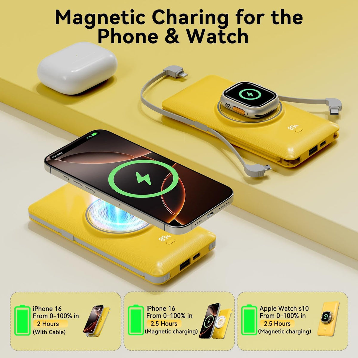 LUCKYFELLOW Cargador portátil magnético de 10000 mAh para iWatch y...