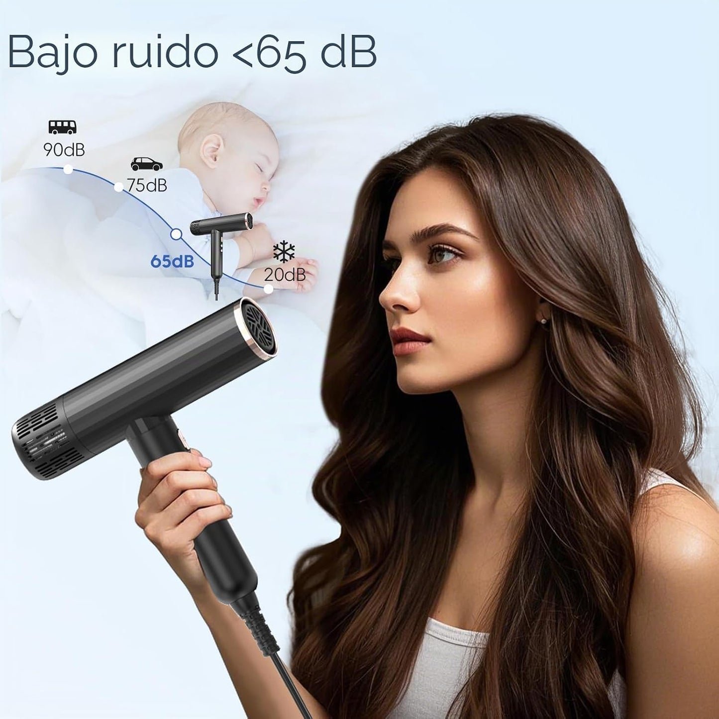 Nicebay Secador de Pelo Iónico con Difusor para Cabello Rizado, Mot...
