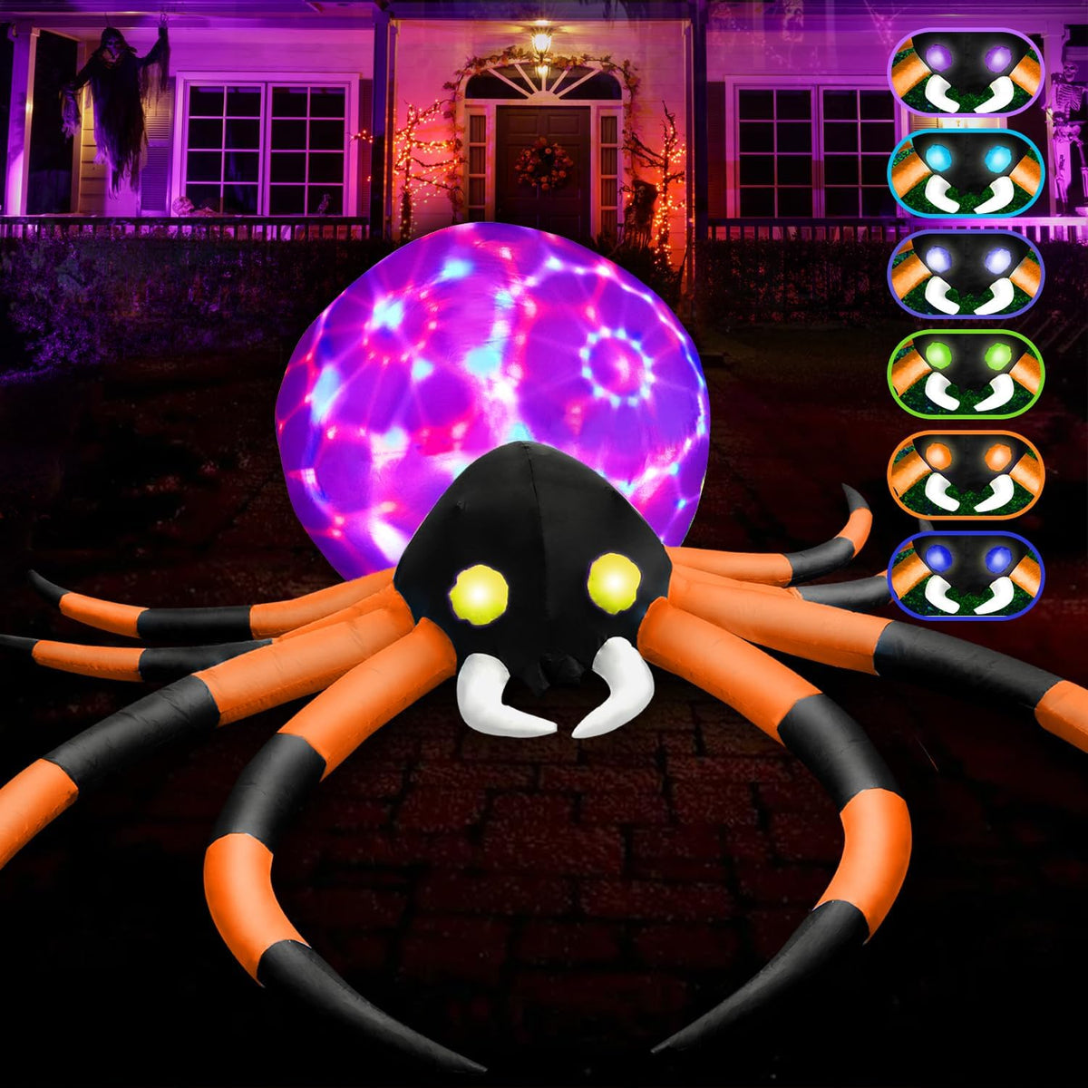 zukakii Araña inflable de Halloween de 12 pies con luces LED cambia...
