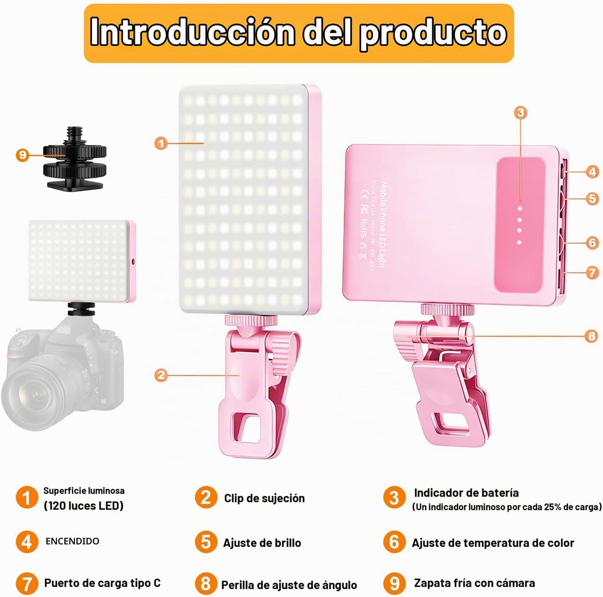 Luz de selfie de 120 LED para iPhone, luz de teléfono portátil con...