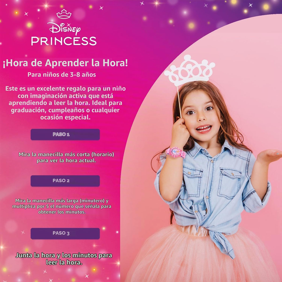 Disney Princess - Reloj analógico de cuarzo con correa de nailon pa...