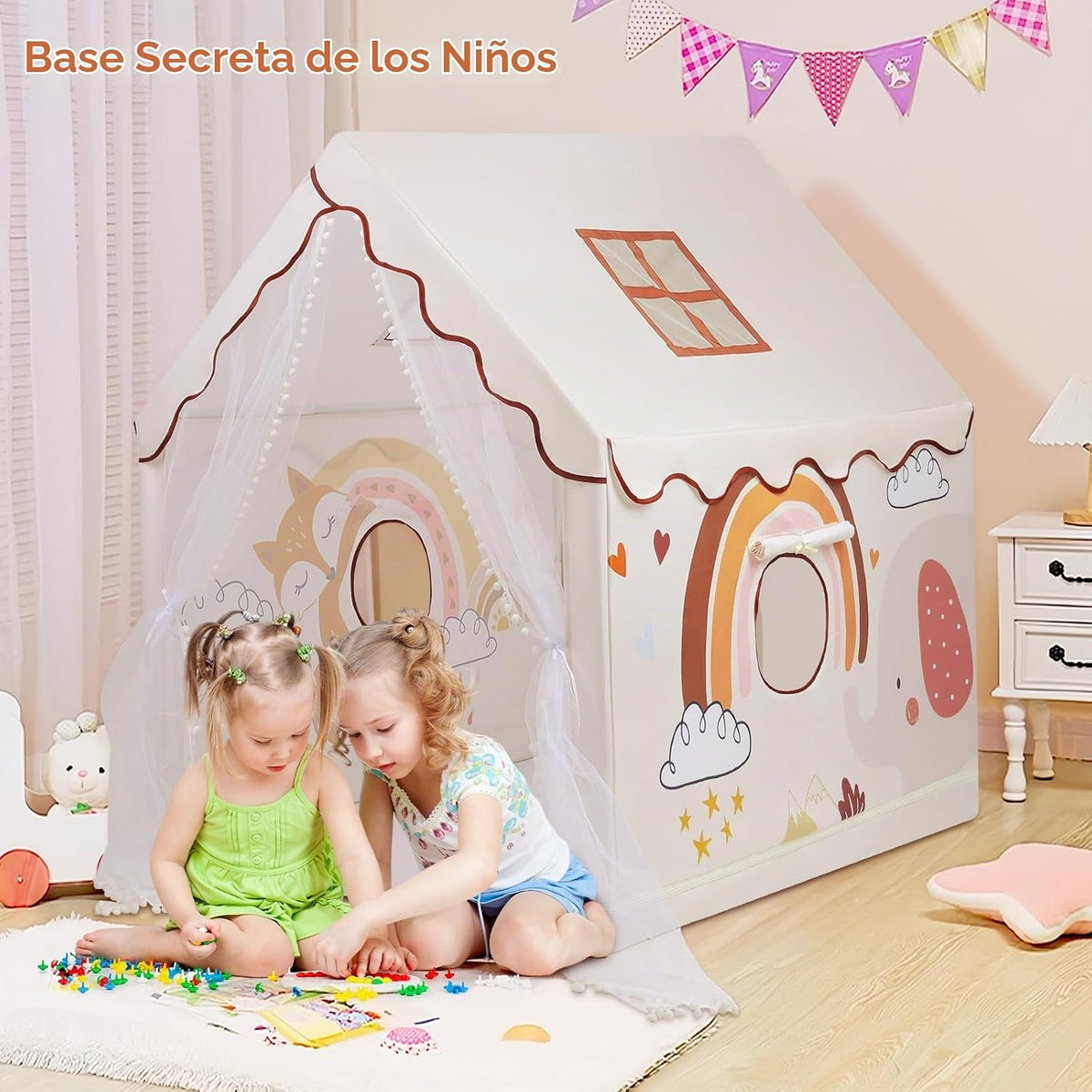 Tienda de campaña para niños con animales, estructura de juego pleg...