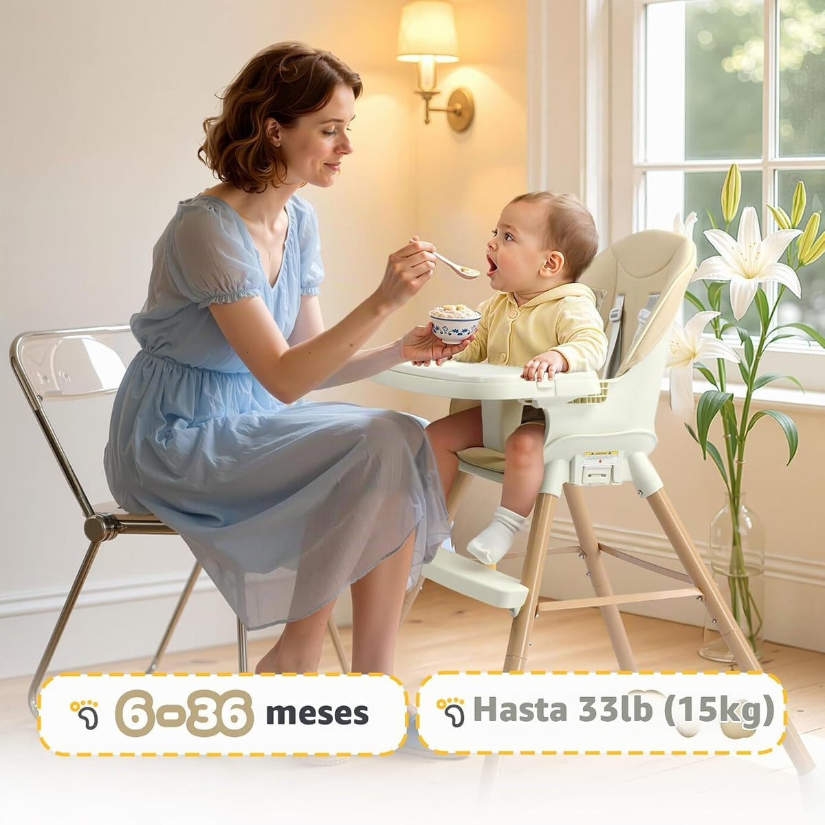 JOYMOR Silla alta convertible 5 en 1, silla alta para bebés y niños...