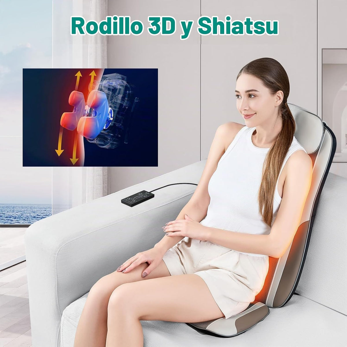 Comrelax Shiatsu Masajeador de espalda con calor, almohadilla de ma...