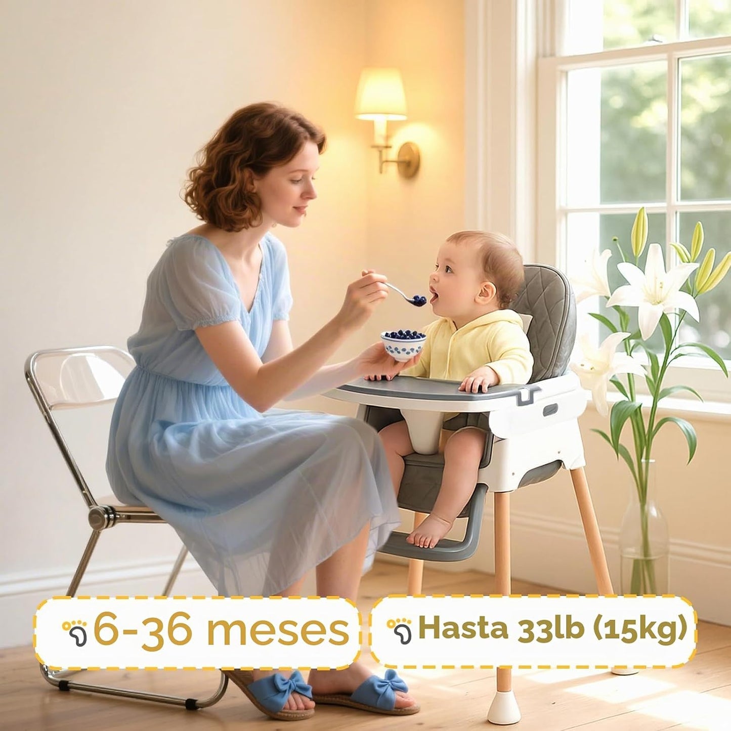 JOYMOR Silla Alta 5 en 1 para Bebés y Niños Pequeños, Silla Alta Po...