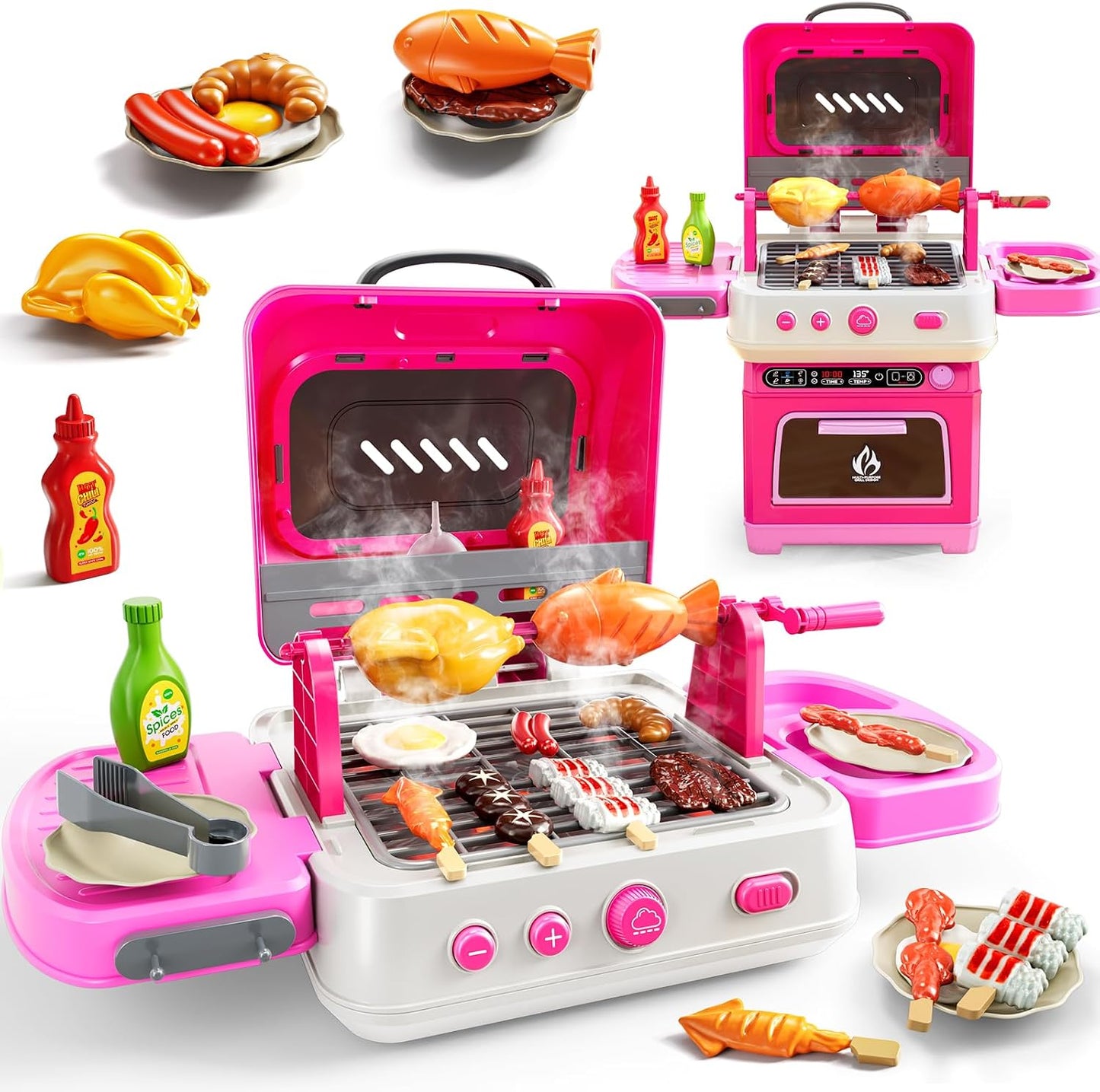 KIZONLY Juego de barbacoa para niños, juego de cocina de 2 capas co...