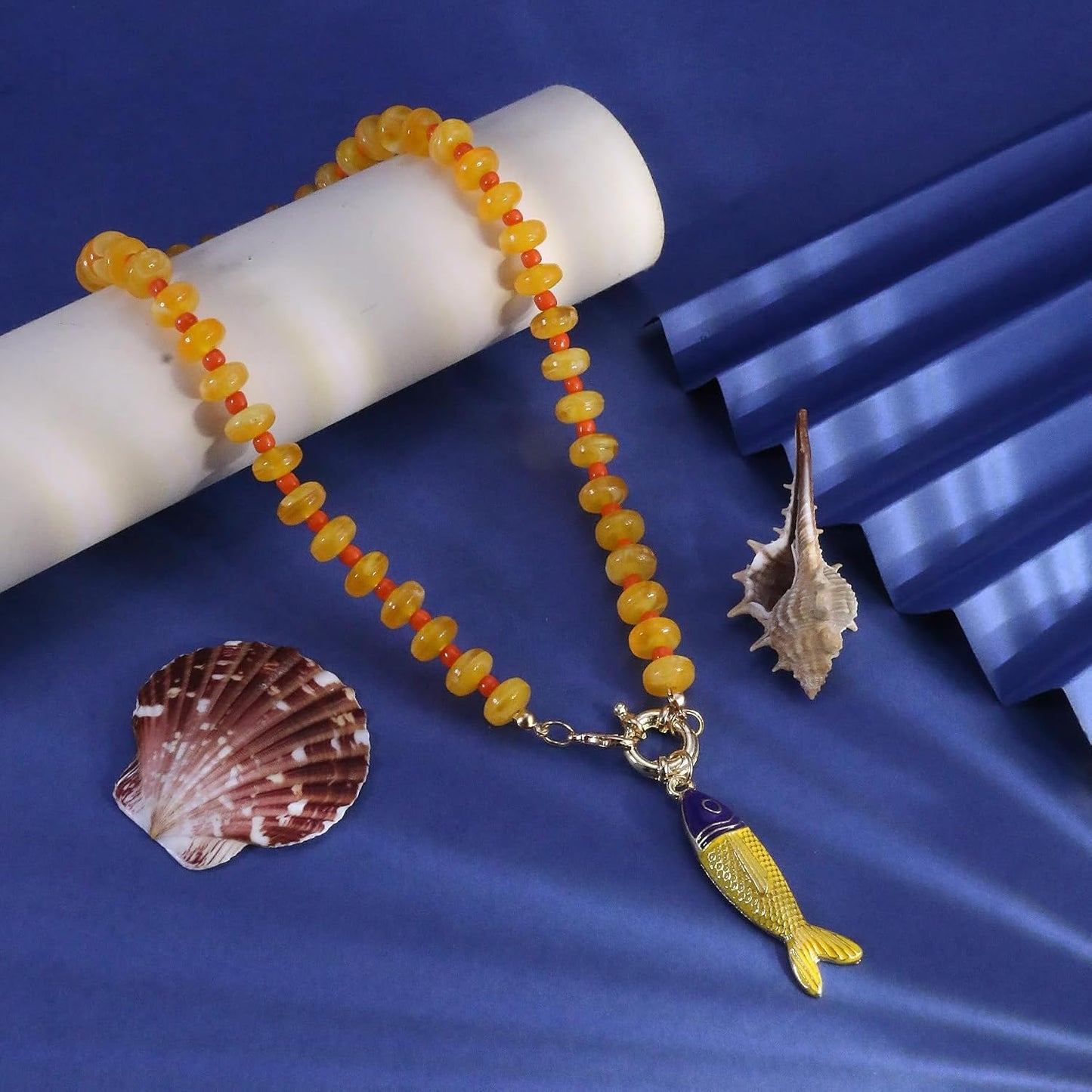 GLRITY Collares bohemios de peces con cuentas para mujer, collar de...
