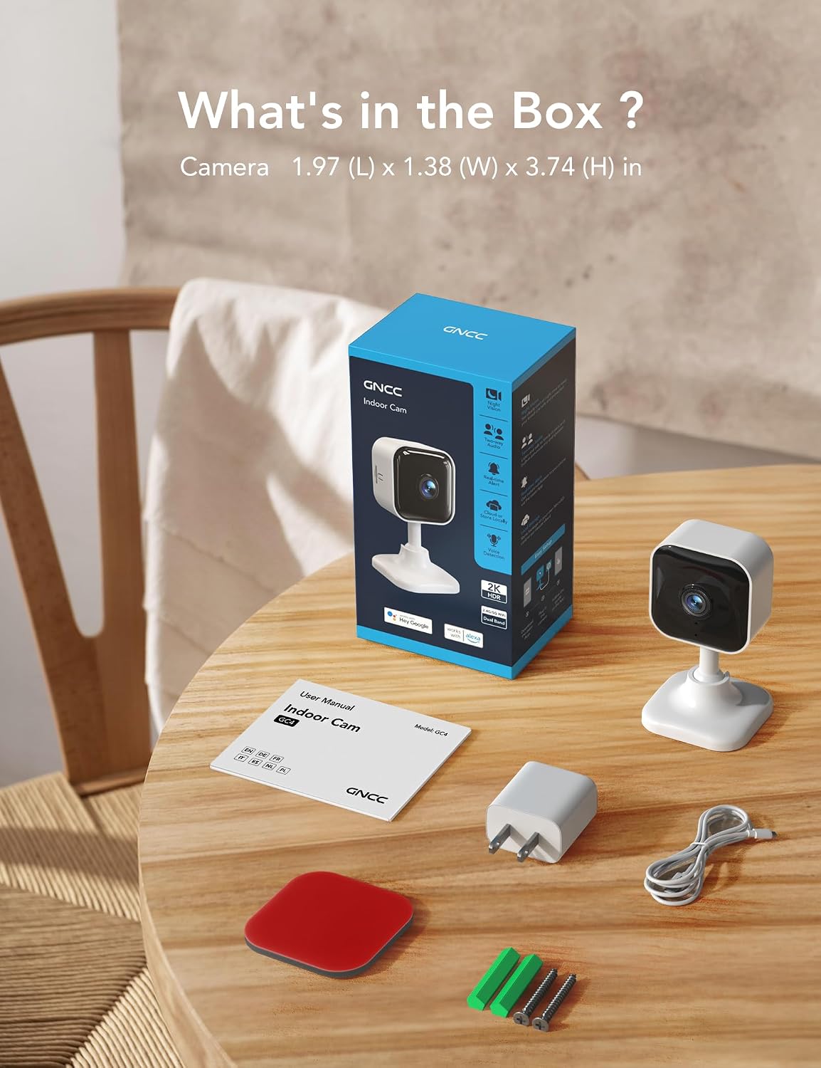 GNCC Cámara interior 2K para seguridad en el hogar con aplicación d...