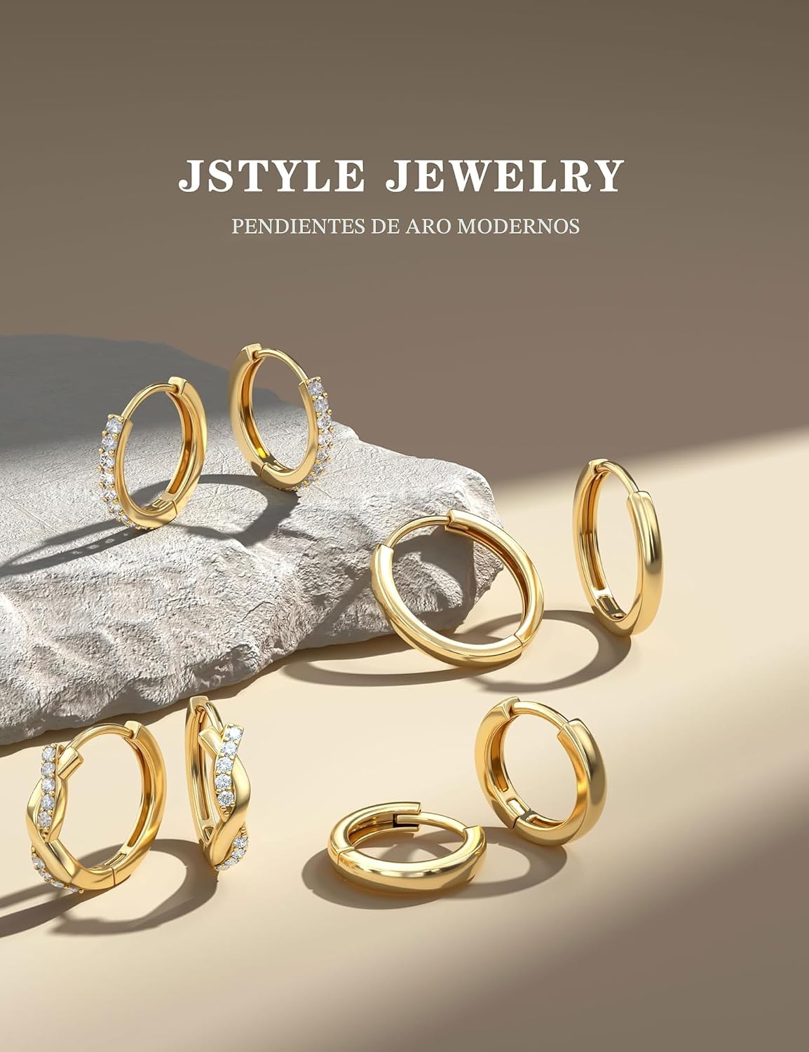 Jstyle Aretes de aro pequeños de oro para mujer, chapados en oro de...