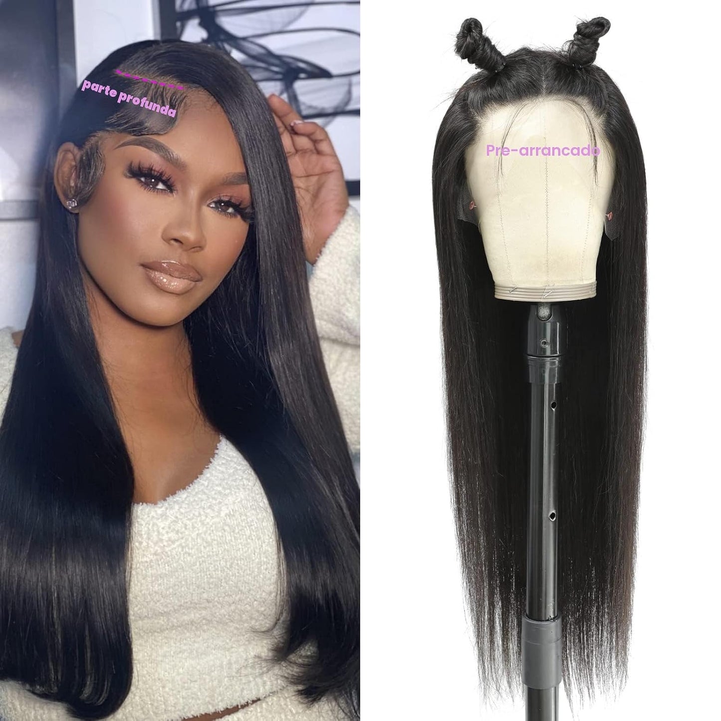 TTSMINS - Pelucas de cabello humano con encaje frontal de 13 x 6 pu...