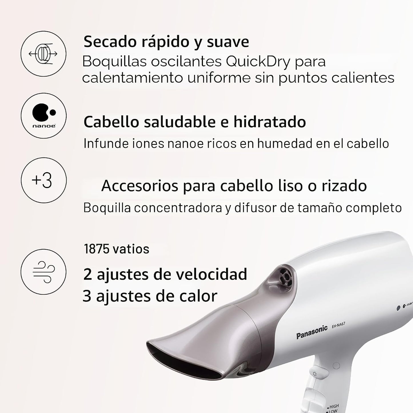 Panasonic Secador de pelo Nanoe Salon con boquilla oscilante de sec...