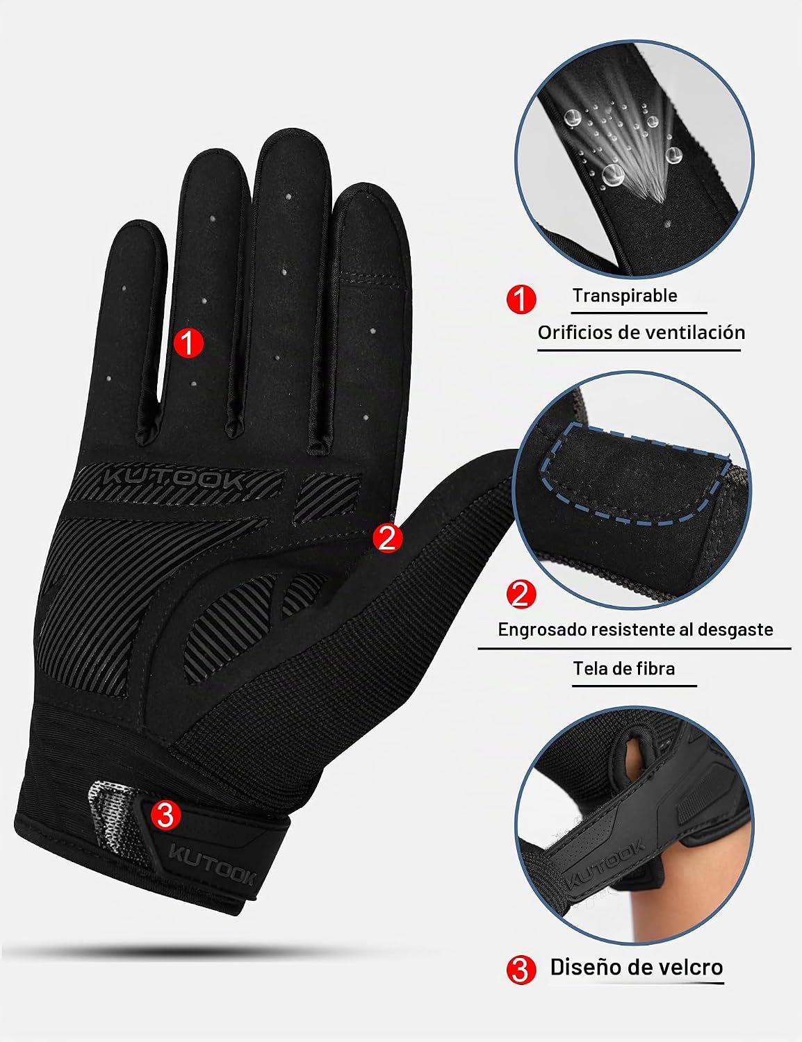 KUTOOK Guantes de ciclismo para hombre, protección acolchada de pal...