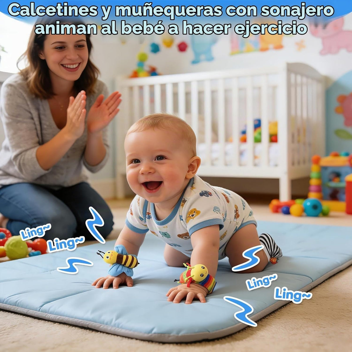 Juguetes para bebés de 0 a 6 meses - Sonajeros de muñeca y calcetin...