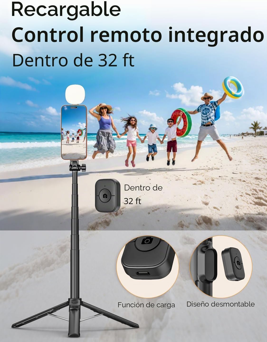 USKEYVISION Trípode magnético para iPhone y Android con luz, palo s...