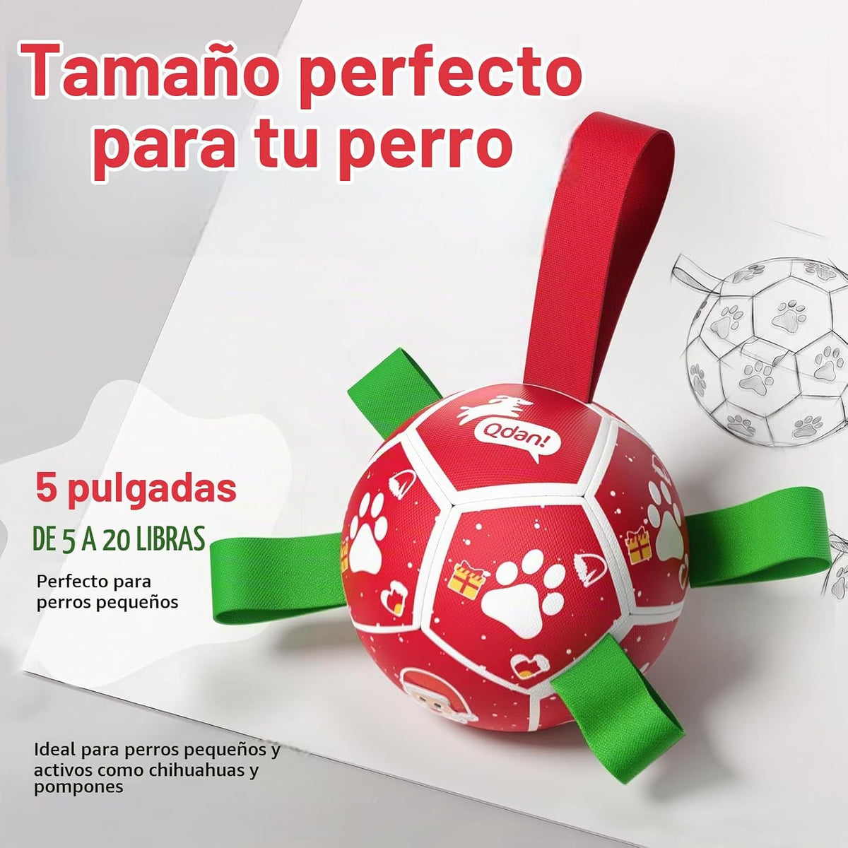 QDAN Juguetes pequeños de Navidad para perros, pelota de fútbol con...