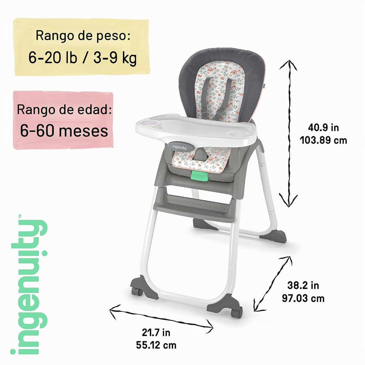 Ingenuity Full Course - Silla alta 6 en 1, bebé a 5 años, 6 modos c...