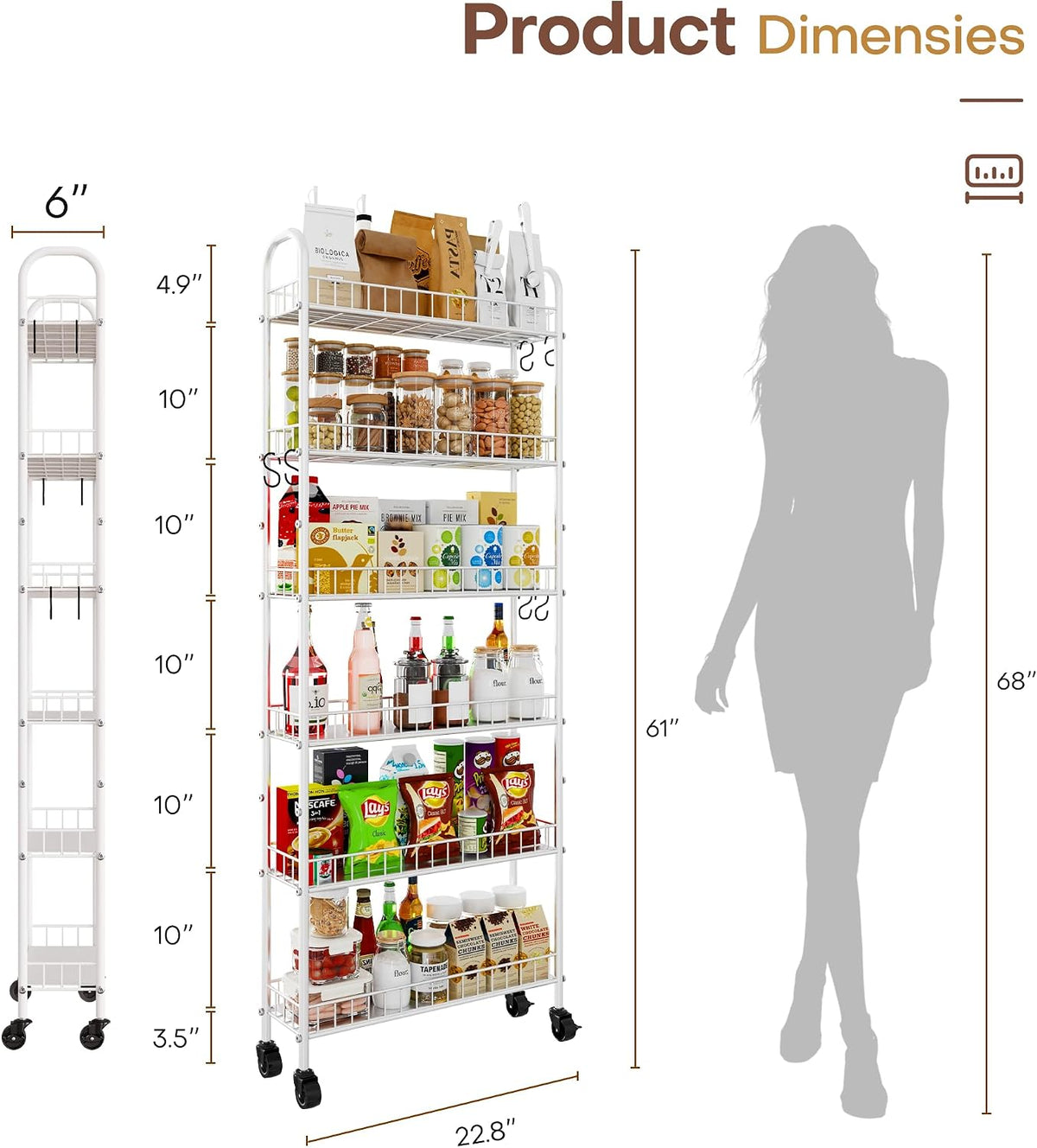 Qiaoxuan - Carrito de almacenamiento delgado de 6 niveles con rueda...