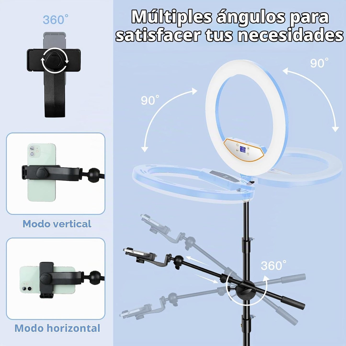 MACTREM Anillo de luz grande de 22 pulgadas con soporte para maquil...
