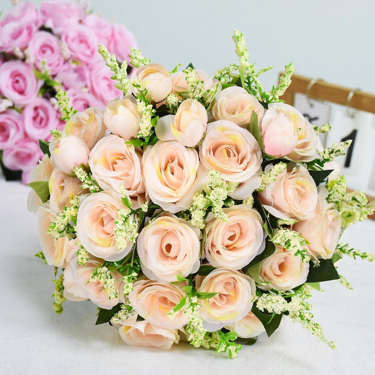 Febou Ramos de boda de 8.3 pulgadas para novia, dama de honor, ramo...