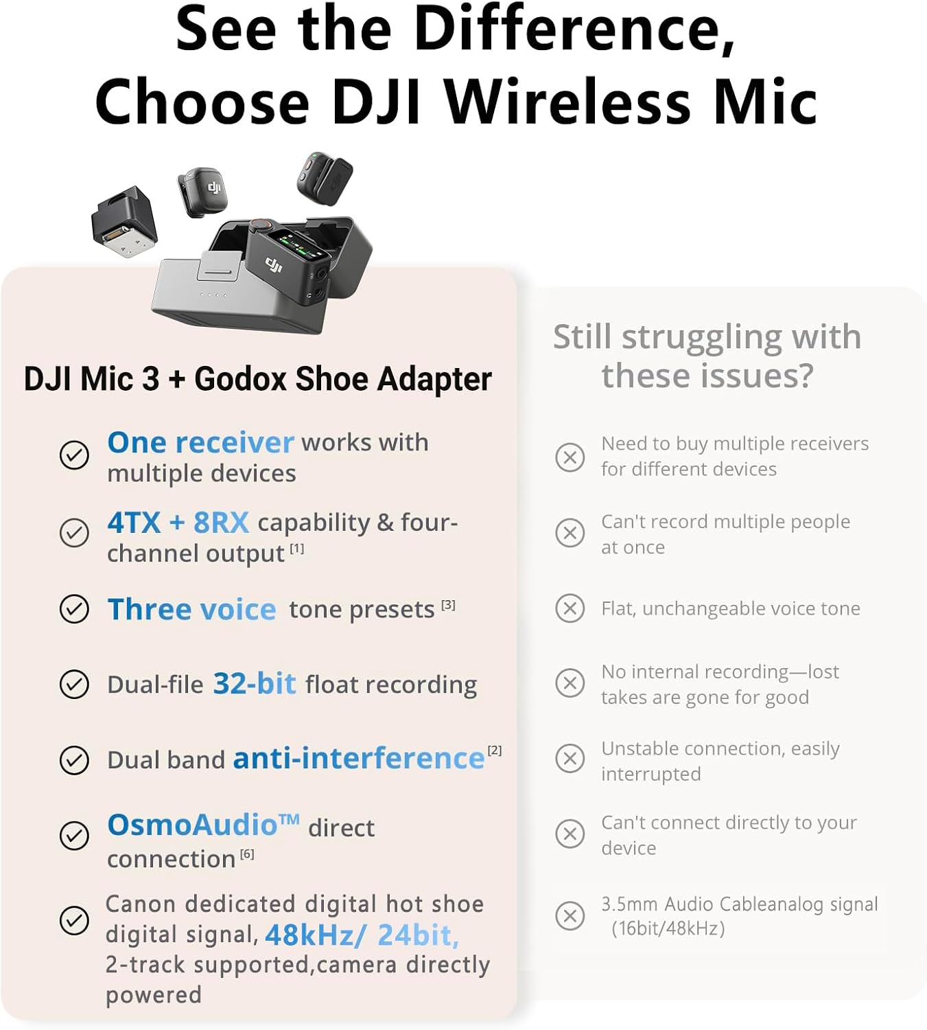 DJI Mic 3 (2TX+1RX+estuche de carga), micrófono todo en uno con zap...