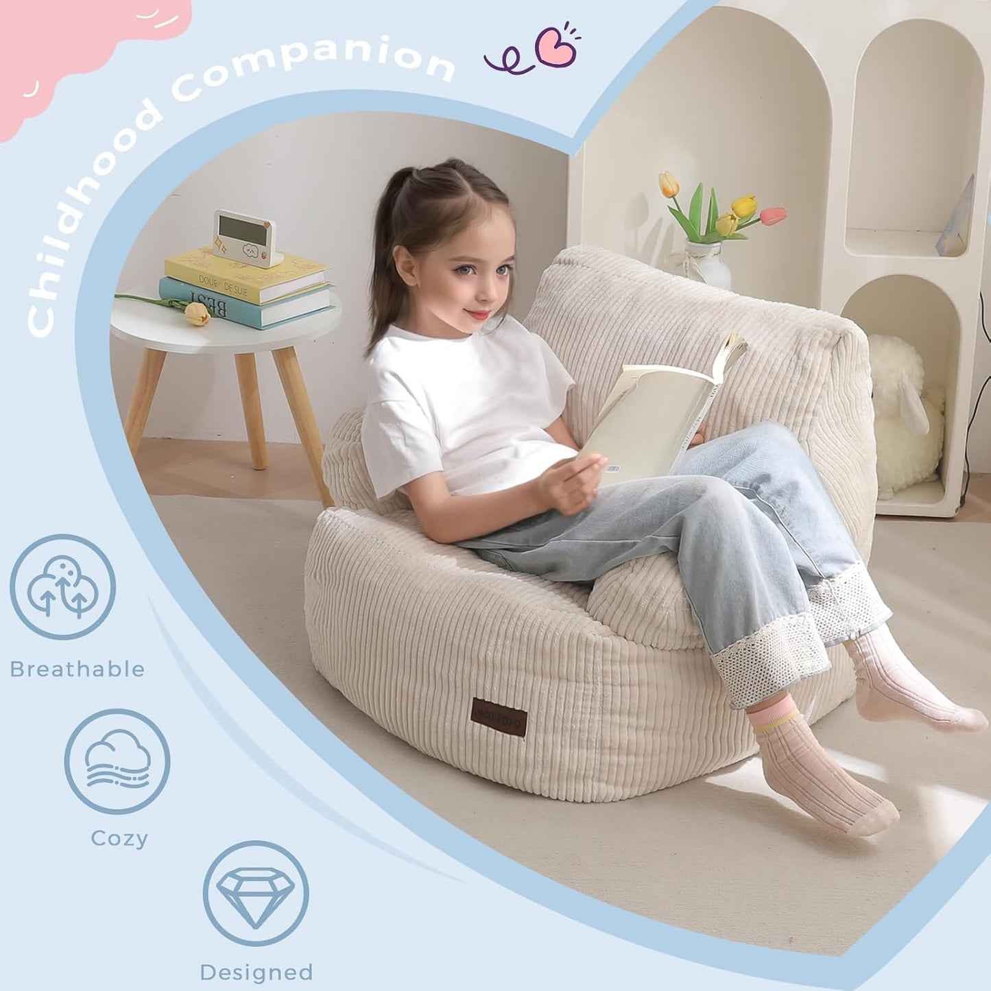 MAXYOYO - Puf para niños, sofá de puf de peluche, color beige, está...