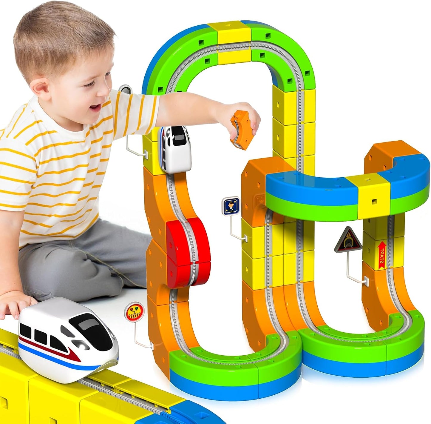Juego de Tren Eléctrico para Niños, Set de Pista de Carreras 3D de...
